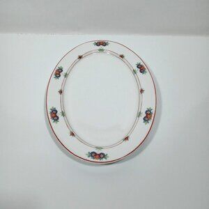 O.P. Co Syracuse China Canterbury Oval Serving Platter Floral Red Trim Vintage